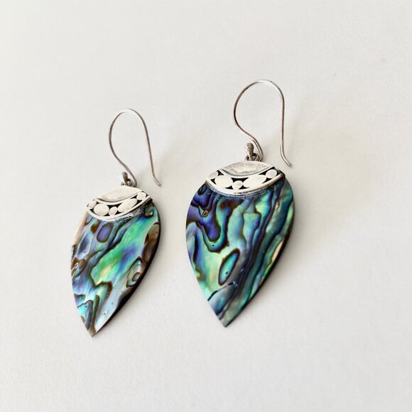 Stirling Silver and Abalone Shell Teardrop Earrings - Picture 1 of 4